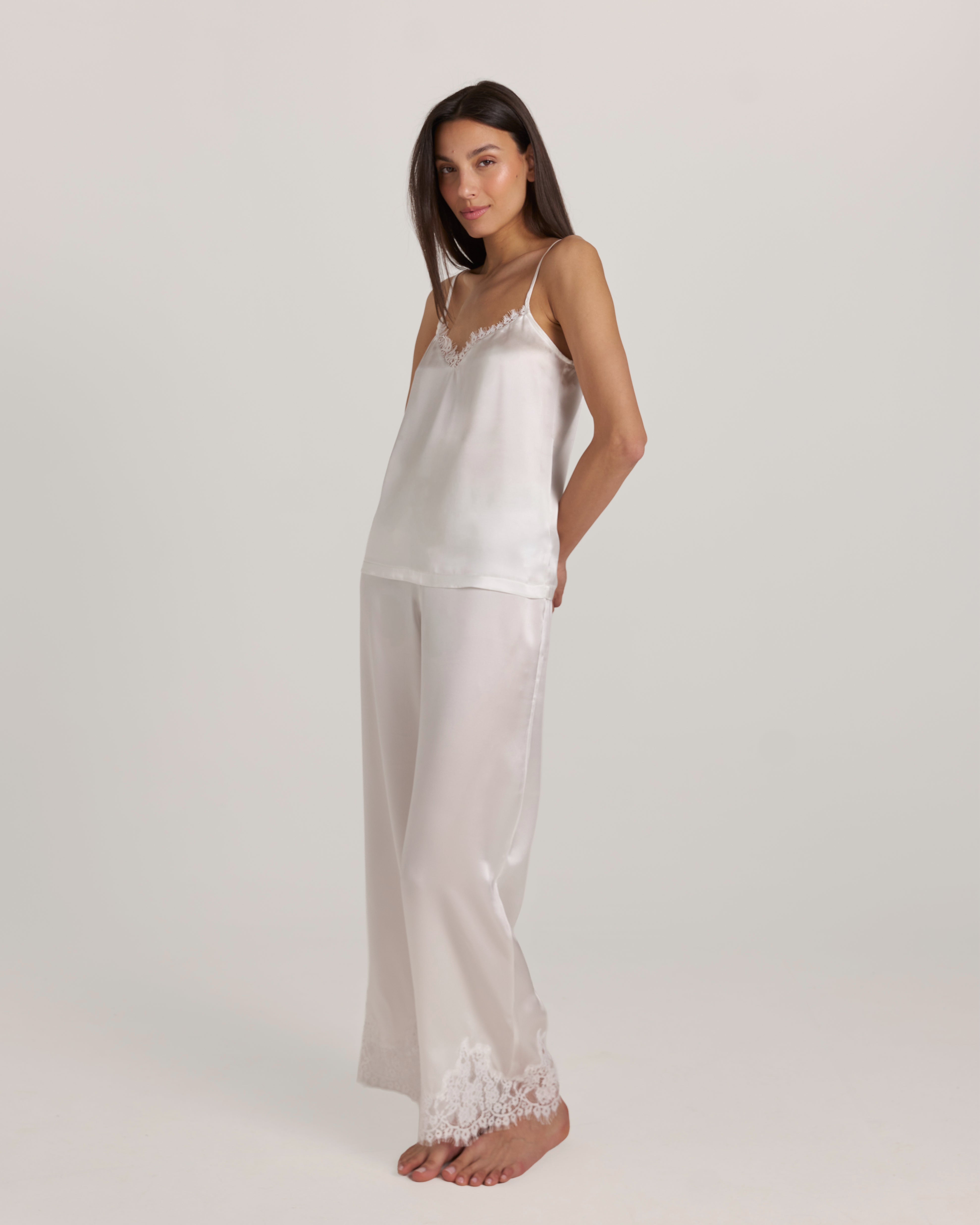 Lace Bandeau Silk Set – Long Pants
