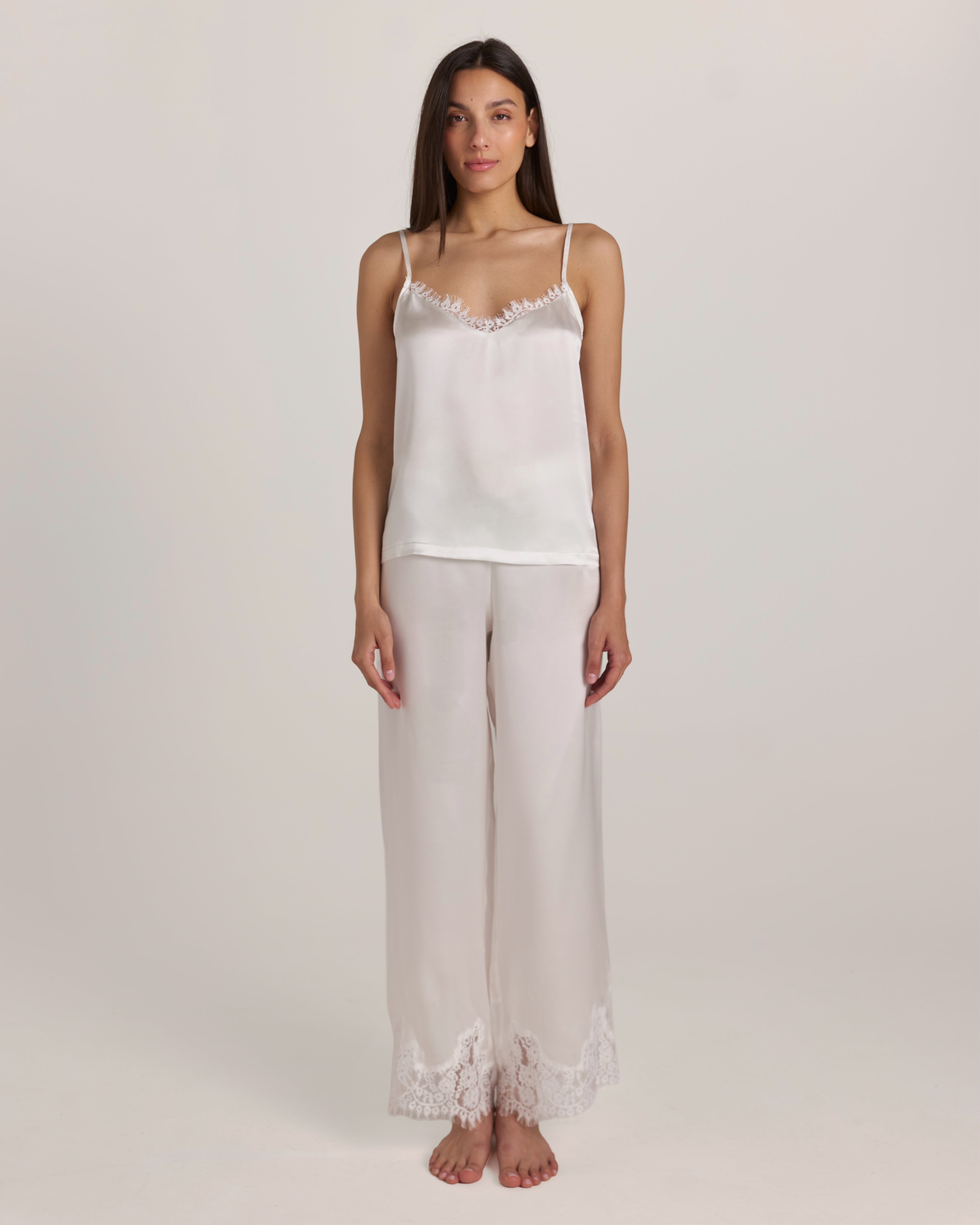 Lace Bandeau Silk Set – Long Pants