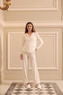 Ciel Long Set in White with Pink Embroidery - Flowers