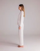 Ciel Long Set in White with Pink Embroidery - Flowers