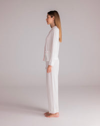 Ciel Long Set in White with Pink Embroidery - Flowers