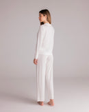 Ciel Long Set in White with Pink Embroidery - Flowers