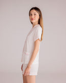 Ciel Short Set in White with Pink Embroidery - Bows