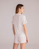 Ciel Short Set in White with Pink Embroidery - Bows