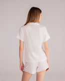 Ciel Short Set in White with Pink Embroidery - Flowers