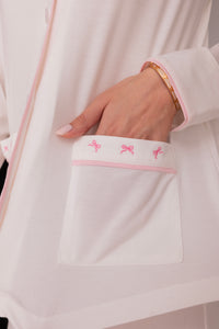 Ciel Long Set in White with Pink Embroidery - Bows