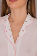 Ciel Short Set in White with Pink Embroidery - Flowers